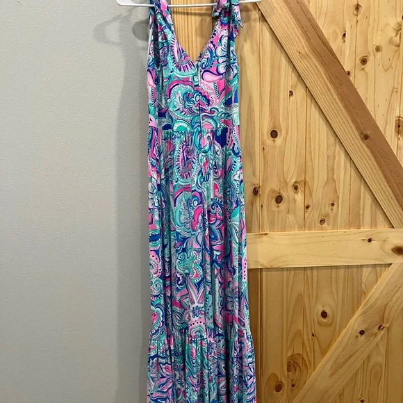 Lilly Pulitzer | Dresses | Lilly Pulitzer Pink And Blue Patterned Maxi Dress  | Poshmark